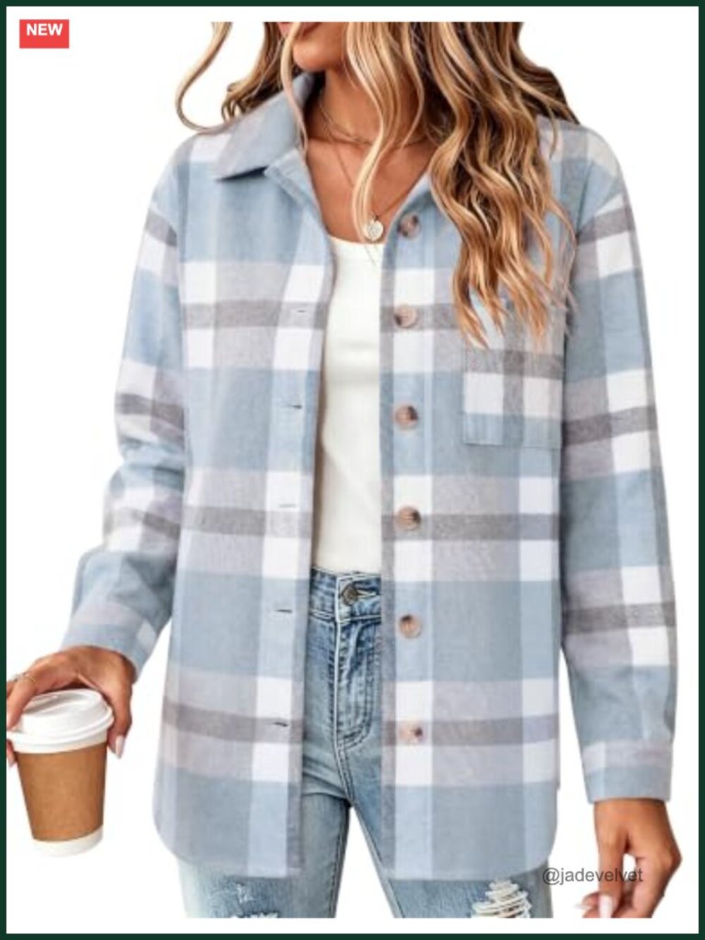 Women's Plaid Flannel Shacket Jacket Button Down Long Sleeve Casual